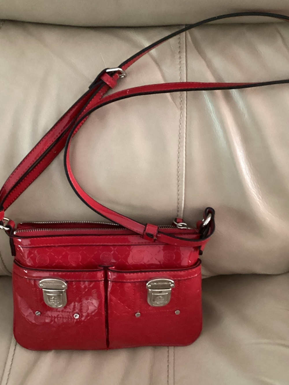 Dana Buchman Red Patent Crossbody Bag with Front Pockets